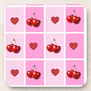 Porta-copo Padrão Xadrez Coração Cereja Personalizado
