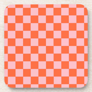 Porta-copo Padrão Xadrez Laranja e Rosa