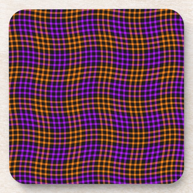 Porta-copo Padrão xadrezinho de xadrez laranja roxo contínuo (Frente)