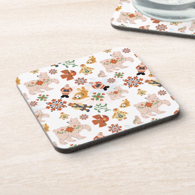 Porta-copo Padrões de Natal das Flores Bonitas com Papais noe (Left Side)