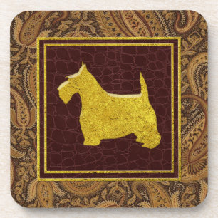 Porta-copo Padrões de Paisley e Couro do Scottish Terrier Dou