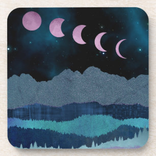 Porta-copo Paisagem das Fases da Lua Rosa