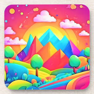 Porta-copo Paisagem de desenho animado de arco-íris vibrante