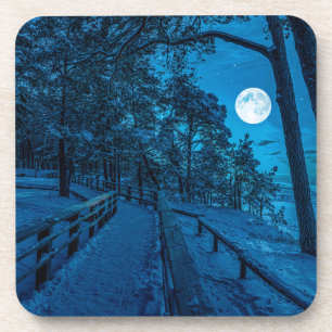 Porta-copo Paisagem de inverno com floresta de pinheiros cobe
