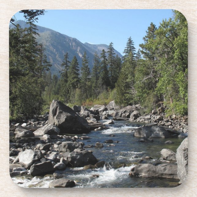 Porta-copo Paisagem turva do rio Montanha (Frente)