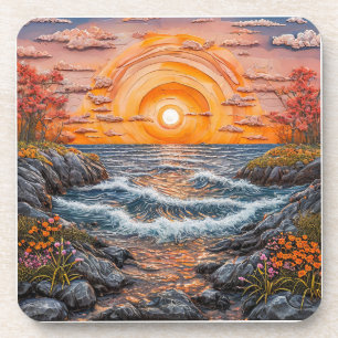 Porta-copo Paisagem Vibrante do Pôr do Sol no Oceano