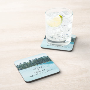 Porta-copo Palmas de Aquarela Tropical & Casamento de Praia