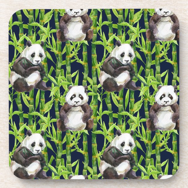 Porta-copo Panda Com Padrão De Aquarela De Bambu (Frente)