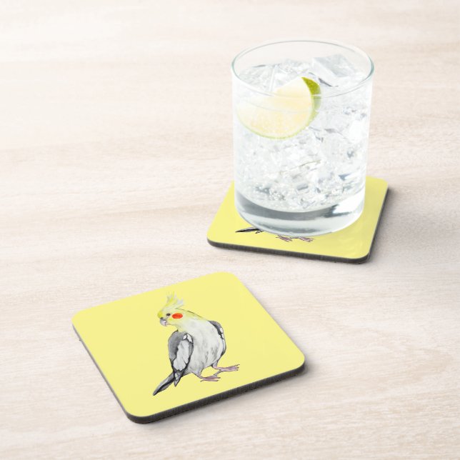 Porta-copo Papagaio Cockatiel de Cores Aquáticas. (Lado Direito)