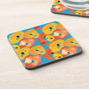 Porta-copo Papagaios vermelhos e laranja arte floral