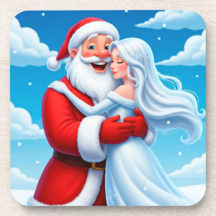 Porta-copo Papai Noel Abraçando uma Rainha da Neve
