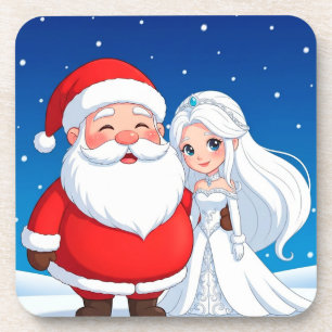 Porta-copo Papai Noel Abraçando uma Rainha da Neve