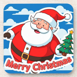 Porta-copo Papai Noel Alegre Segurando uma Pequena Árvore de