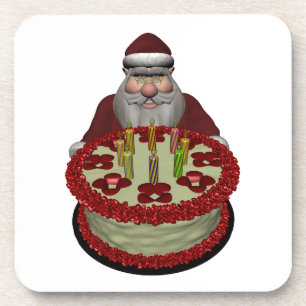 Porta-copo Papai Noel com Bolo de Aniversário