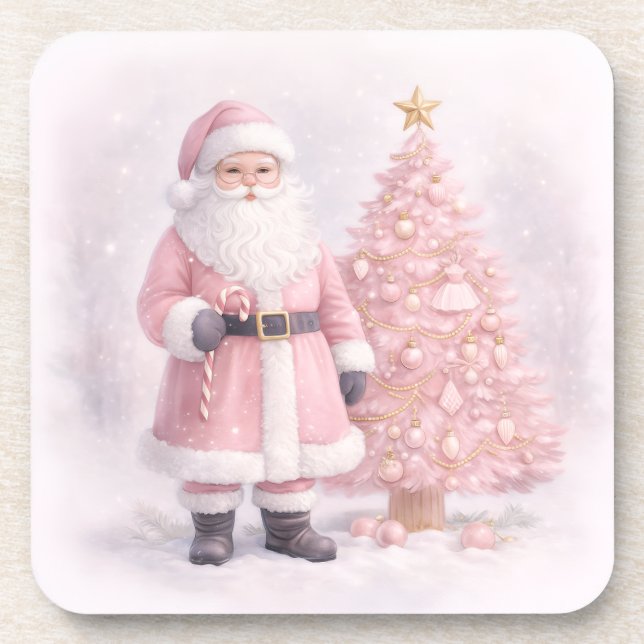 Porta-copo Papai Noel de Natal Rosa Pastel (Frente)