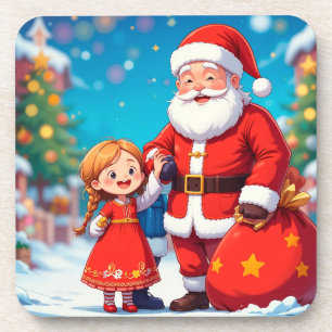 Porta-copo Papai Noel e Menina com um Saco de Presentes