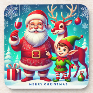 Porta-copo Papai Noel, Elfo e Rena em um Natal Festivo