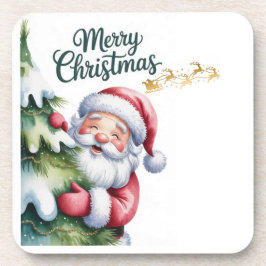 Porta-copo Papai Noel Engraçado e Fofo com Árvore e Tipografi