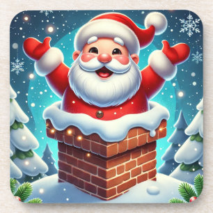 Porta-copo Papai Noel Festivo Emergindo da Chaminé