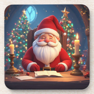Porta-copo Papai Noel Lendo um Livro à Luz de Vela