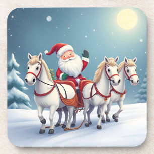 Porta-copo Papai Noel montado em um trenó puxado por cavalos