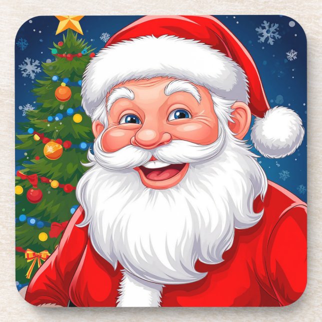 Porta-copo Papai Noel sorridente de Natal com Chapéu Vermelho (Frente)