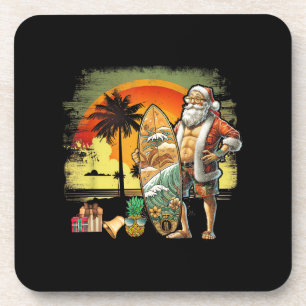 Porta-copo Papai Noel Surfista de Verão Tropical 6 Pack Natal