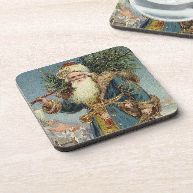 Porta-copo Papai Noel Vitoriano Antigo com Árvore de Natal (Left Side)