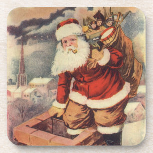 Porta-copo Papai Noel Vitoriano de Natal Antigo na Chaminé
