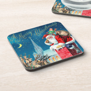 Porta-copo Papai Noel Vitoriano de Natal Antigo na Chaminé