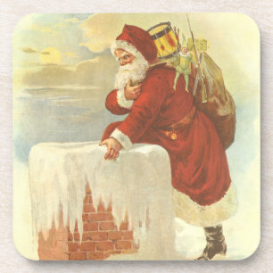 Porta-copo Papai Noel Vitoriano de Natal Antigo na Chaminé