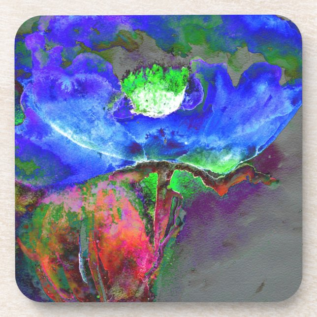 Porta-copo papoila azul-abstrato floral azul-aquosa (Frente)