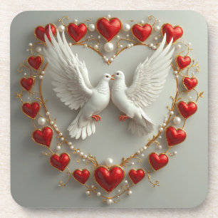 Porta-copo Par Elegante de Pombas Simbolizando Amor e Unidade