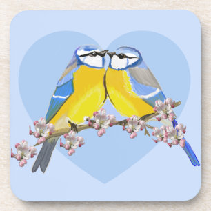 Porta-copo Par romântico de pássaros, Cyanistes Caeruleus