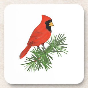 Porta-copo Pássaro Cardinho Vermelho na Árvore do Pinho