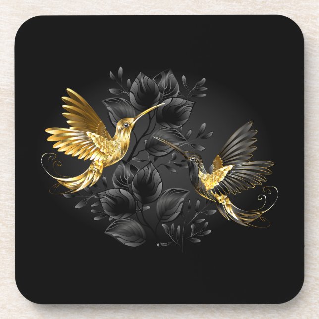Porta-copo Pássaro Humino Negro e Dourado (Frente)