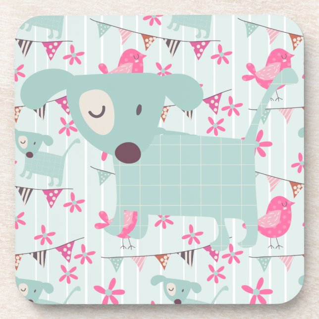 Porta-copo Pássaros, cães, bandeiras, flores (Frente)