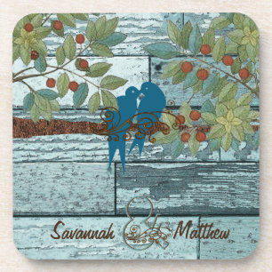 Porta-copo Pássaros do Amor Country Chic Sentados em uma Árvo