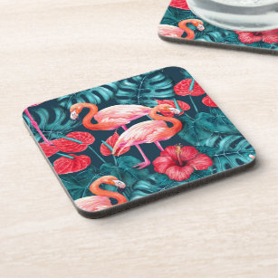 Porta-copo Pássaros Flamingo e aquarela de jardim tropical