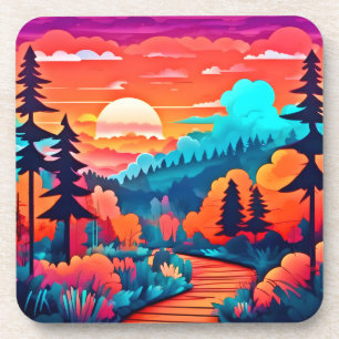 Porta-copo Passe do Sol Através da Floresta de outono