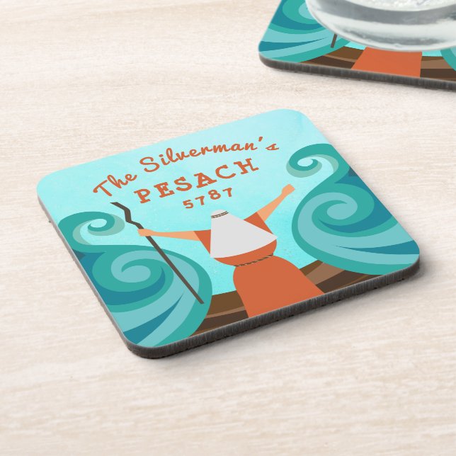 Porta-copo Passover Blue Teal Brown Nome da Família Personali (Left Side)