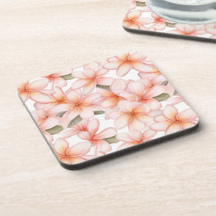 Porta-copo Pastel Pink Plumeria Frangipani Padrão Floral