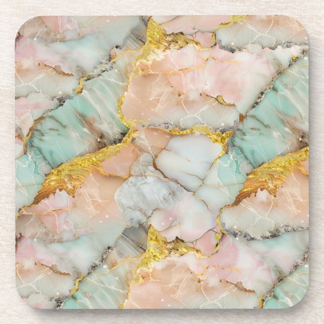 Porta-copo Pastel Rosa, Teal, Mármore Branco (Frente)