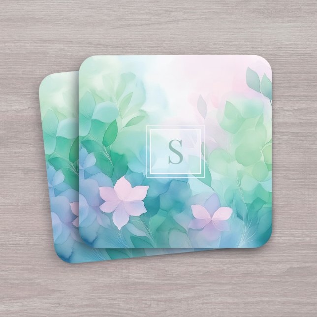 Porta-copo Pastel Watercolor Floral Monogram Coasters (Criador carregado)