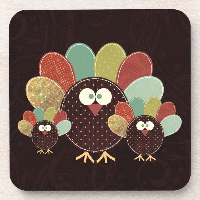 Porta-copo Patchwork Turkey Family of Three Thankaking (Frente)