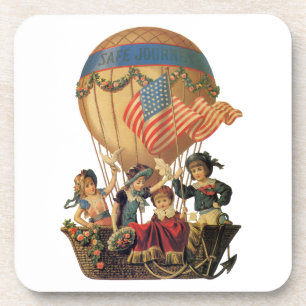 Porta-copo Pátria Vintage, Crianças em um Balão de Ar Quente
