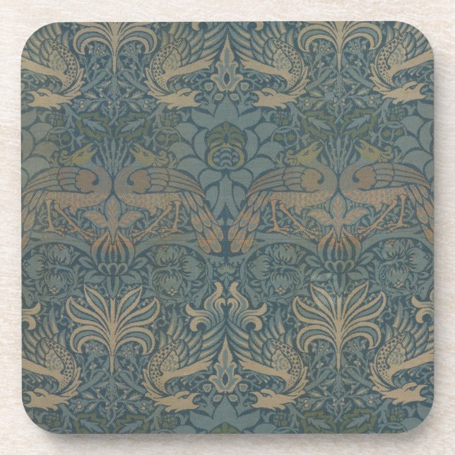 Porta-copo Pavão e Dragão por William Morris (Frente)