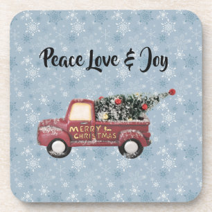 Porta-copo Paz Amor e Joy Toy Truck Feliz Natal