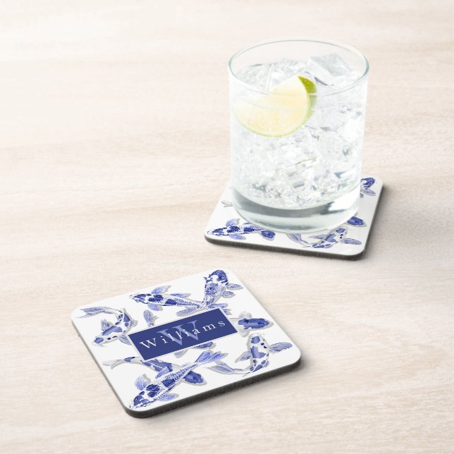 Porta-copo Peixe Koi Azul e Branco Elegante (Lado Direito)