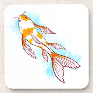 Porta-copo Peixe Koi de Aquarela com Ilustração Branca